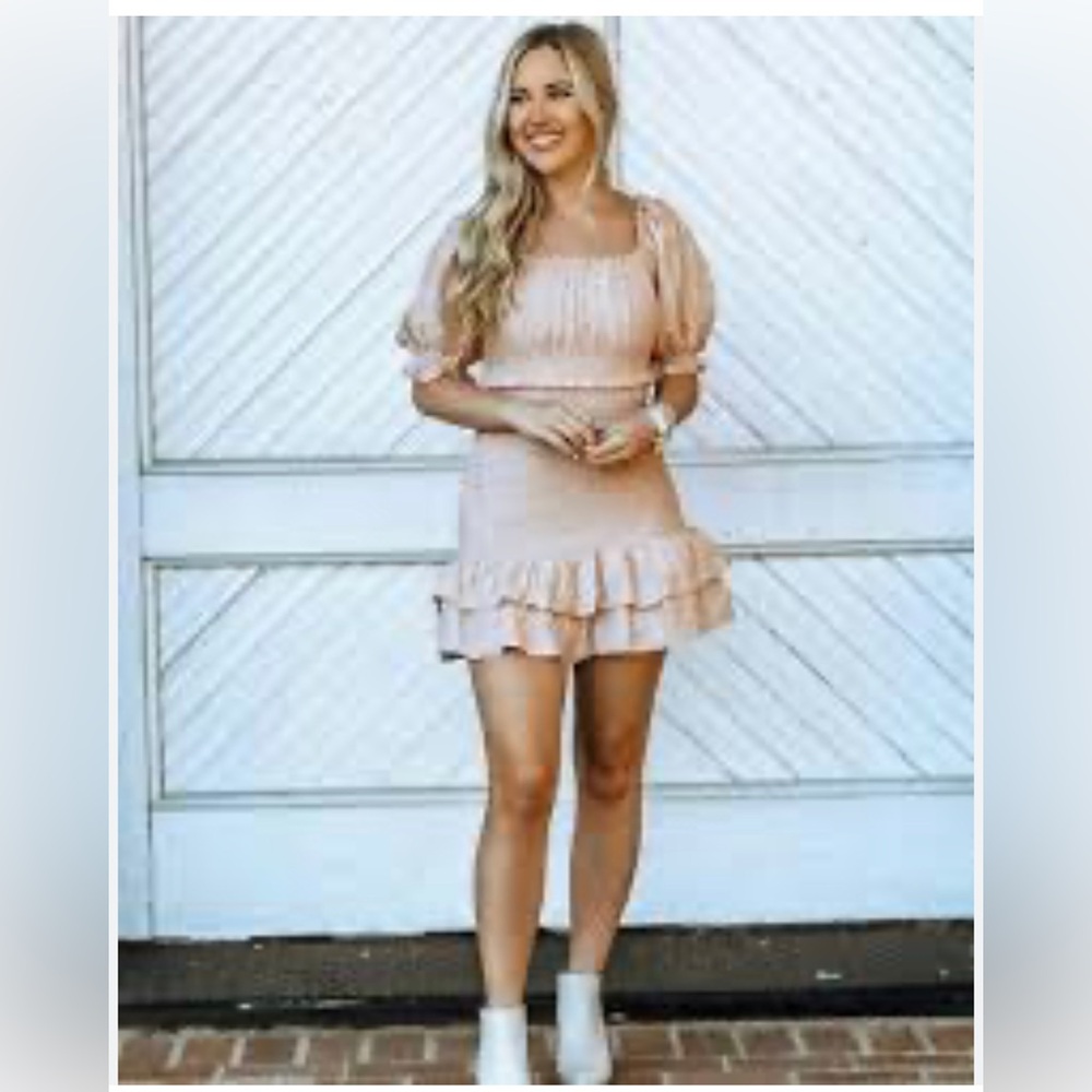 Puff Sleeves Ruffle Mini Dress - Picture 2 of 5